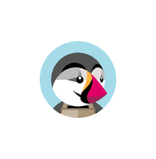 Hosting Presta Zdjęcie różowego pudełka prezentowego ze wstążką a na nim logo Presta Shop zamknięty w białym okręgu.